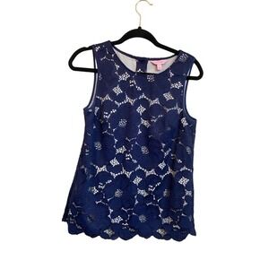 Lilly Pulitzer Womens Iona Sleeveless Lace Overlay Top Navy size Small